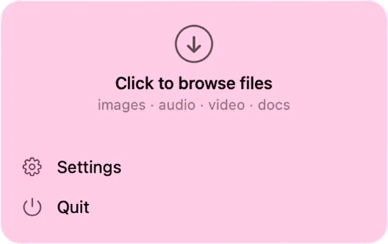 Laurel menu showing 'Click to browse files'